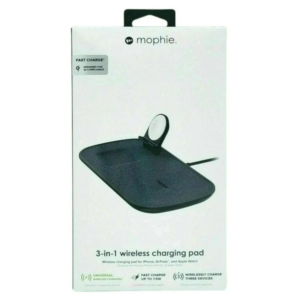 Mophie 3-in-1 Wireless Charging Pad for iPhone, Air Pods, and Apple Watch, Black